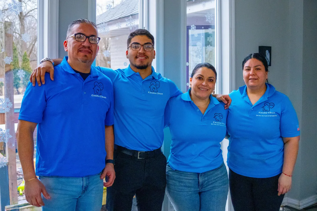 Casita Clean family team smiling together during a residential cleaning visit in Frankfort, IL