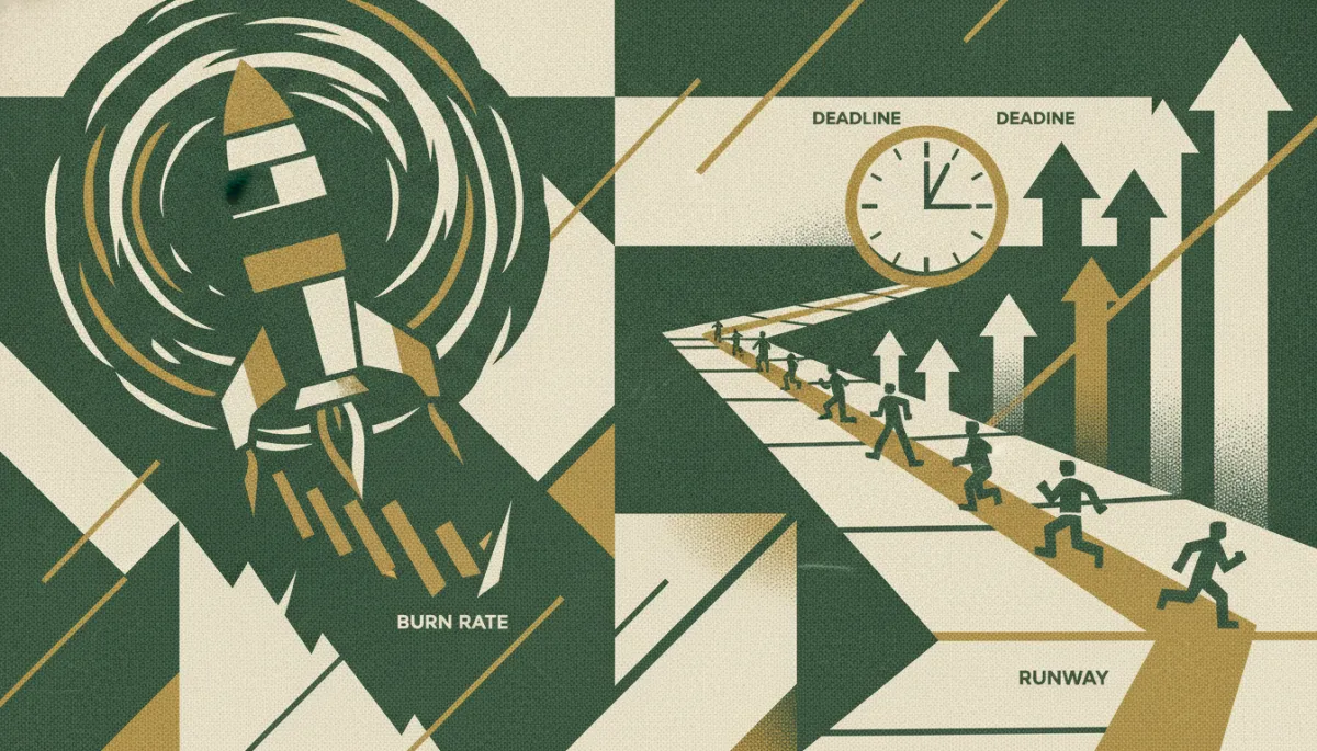 Woodcut illustration for Burn Rate and Runway: The Numbers That Set Your Deadline.