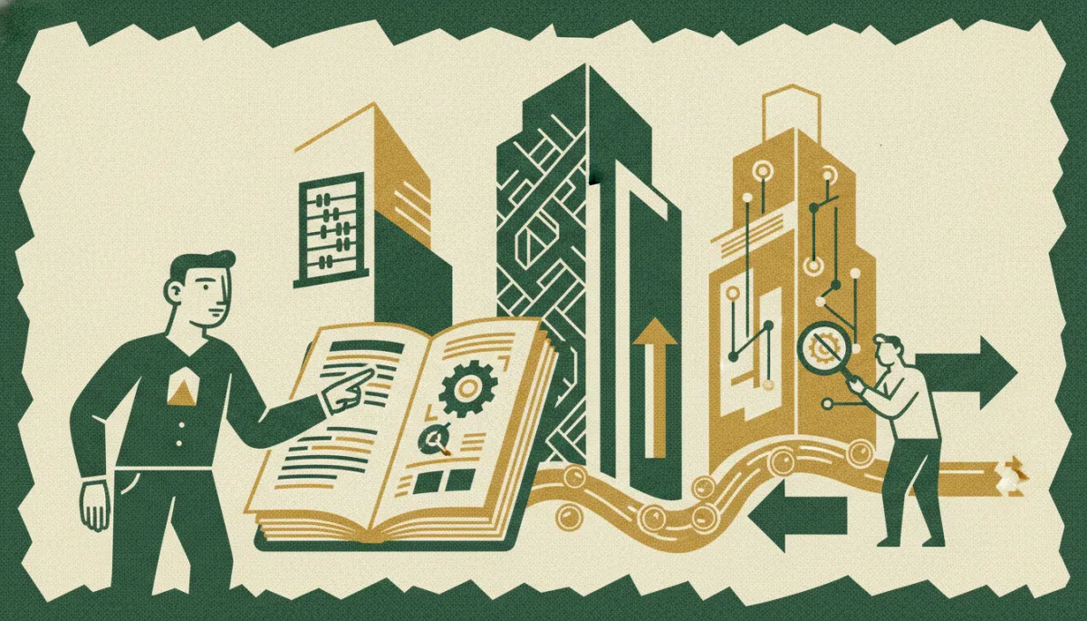 Woodcut illustration for Choosing Your First Real Accounting System.