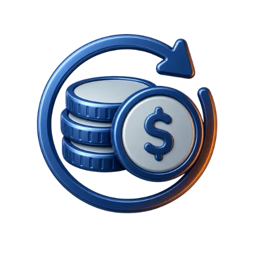 3D floating coin stack icon for cash collection
