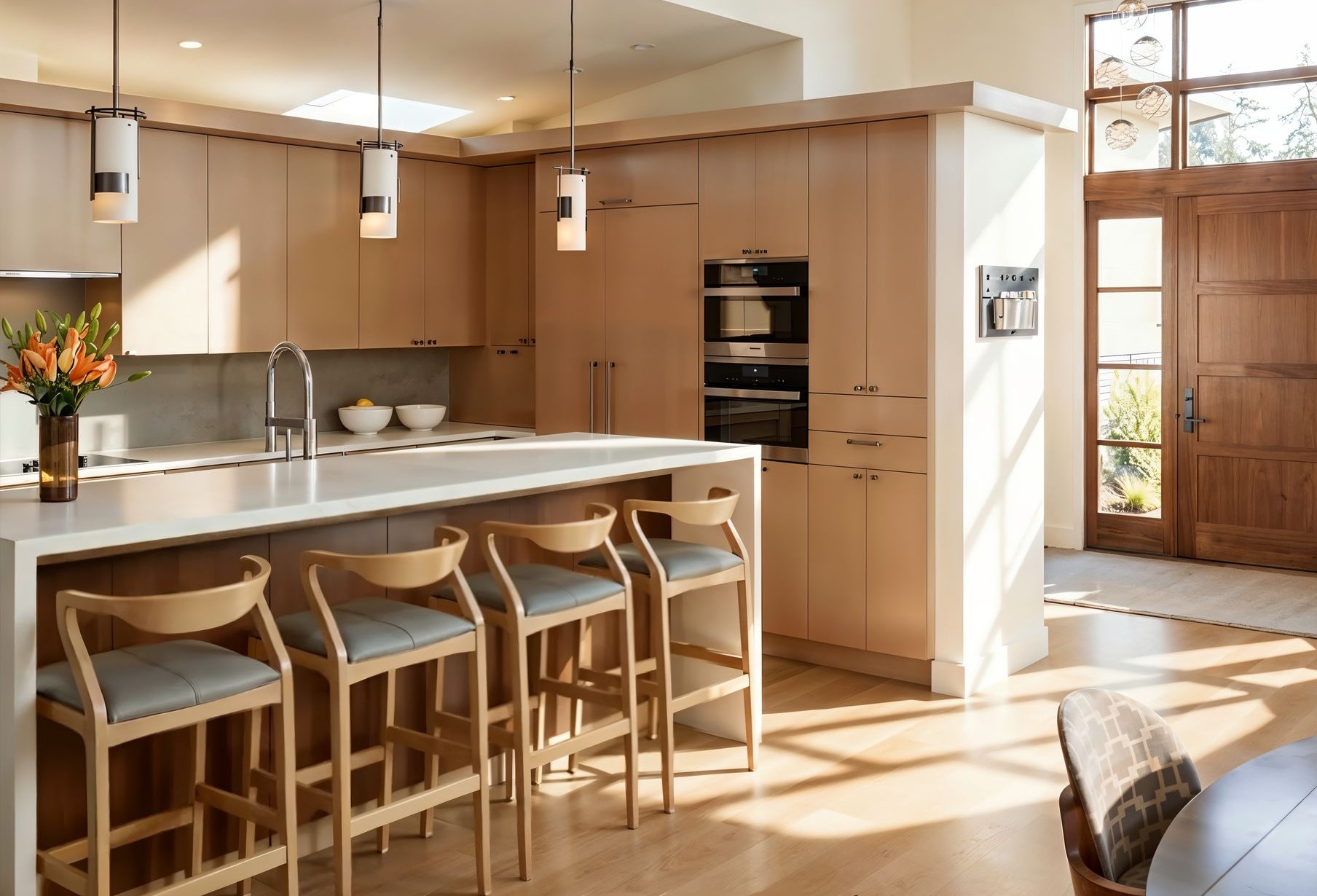Asian inspired, walnut and light wood kitchen, Madison Park, Seattle
