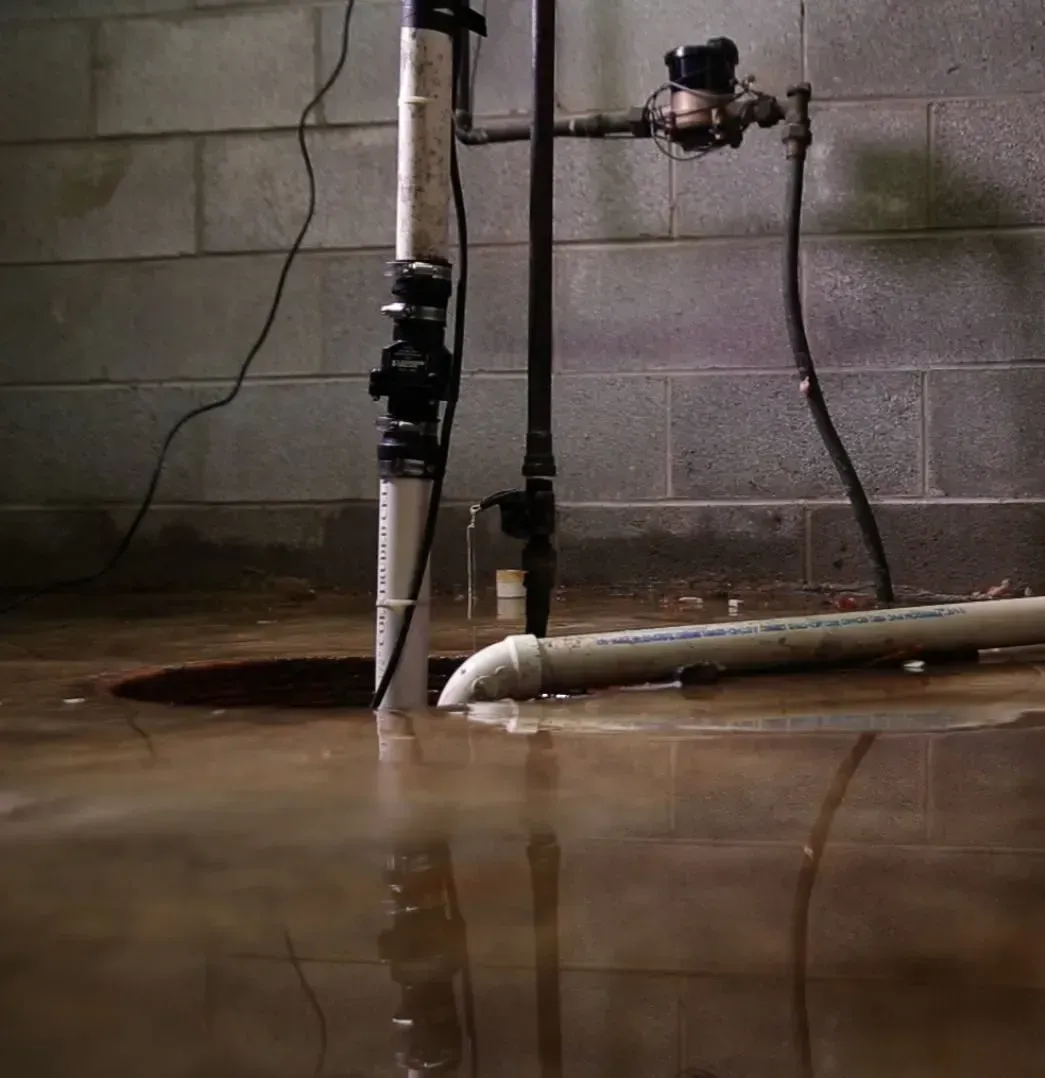 Plumber's finished work from the part replacement for a sump pump installation.