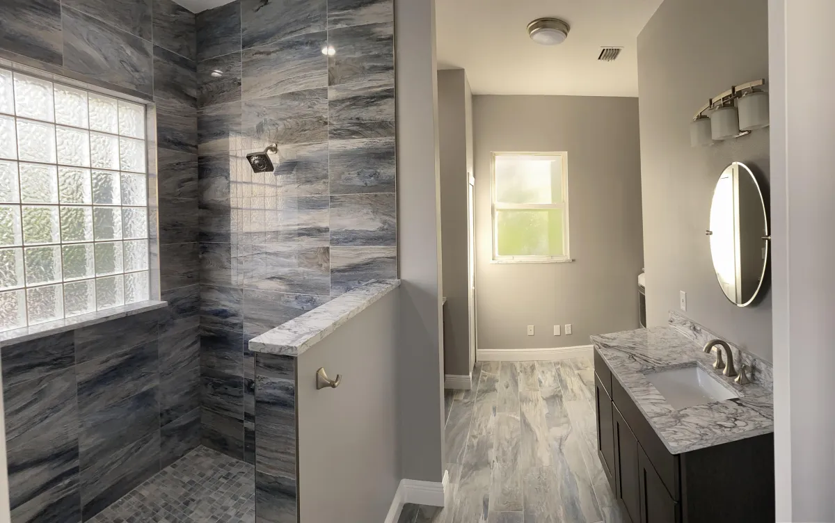 Tile flooring installed in an entryway with durable, slip-resistant finish