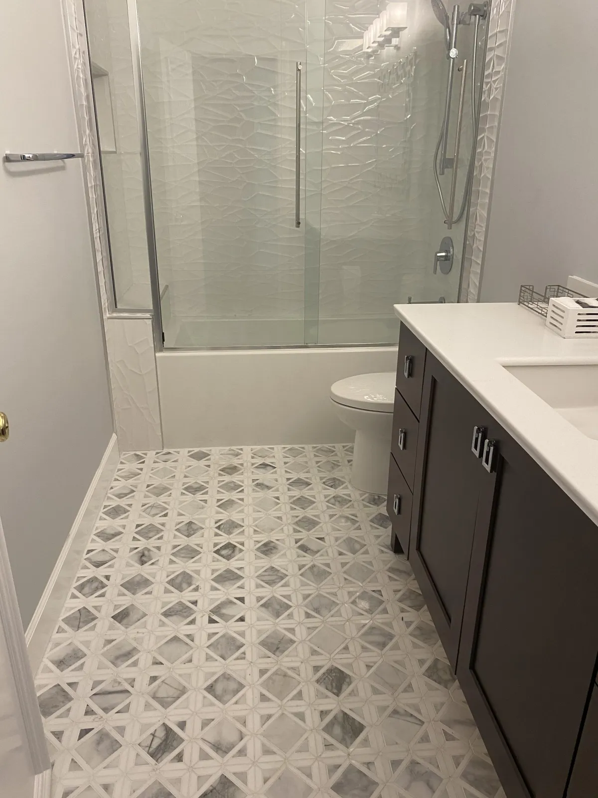 Tile flooring installed in an entryway with durable, slip-resistant finish