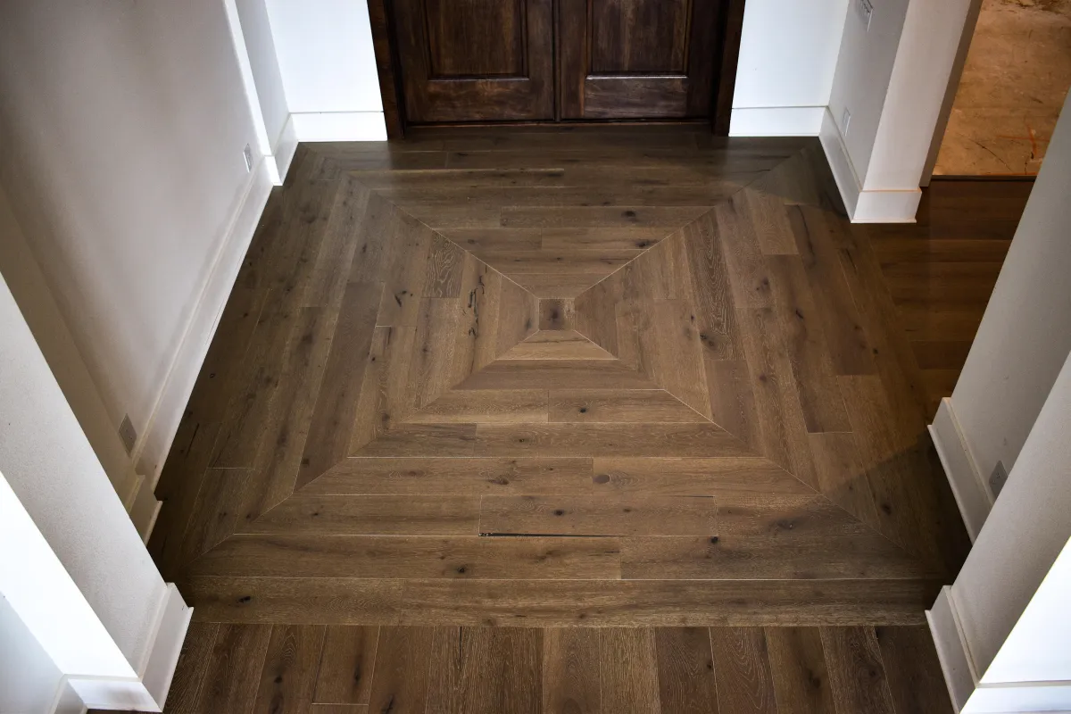 Close-up of wood-look tile flooring for a modern home design
