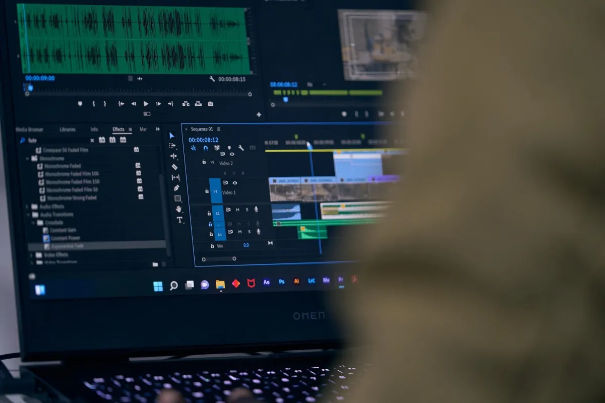Close up adobe premiere video editing software project
