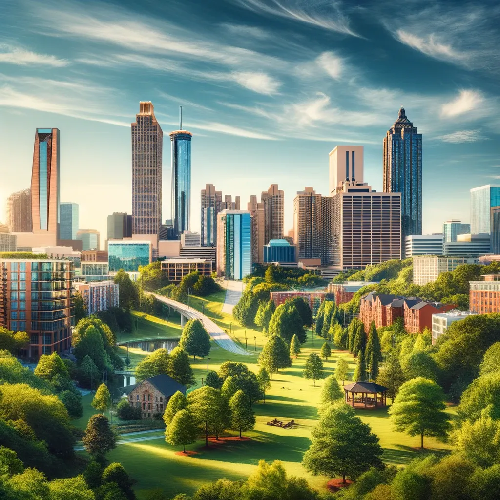 Here is the image reflecting the essence of property management in Atlanta, capturing the city's skyline and its blend of modern and historic architecture.