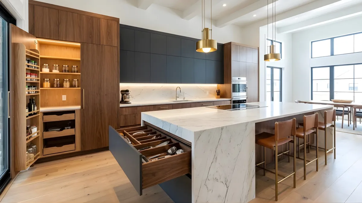 A modern home with custom cabinetry