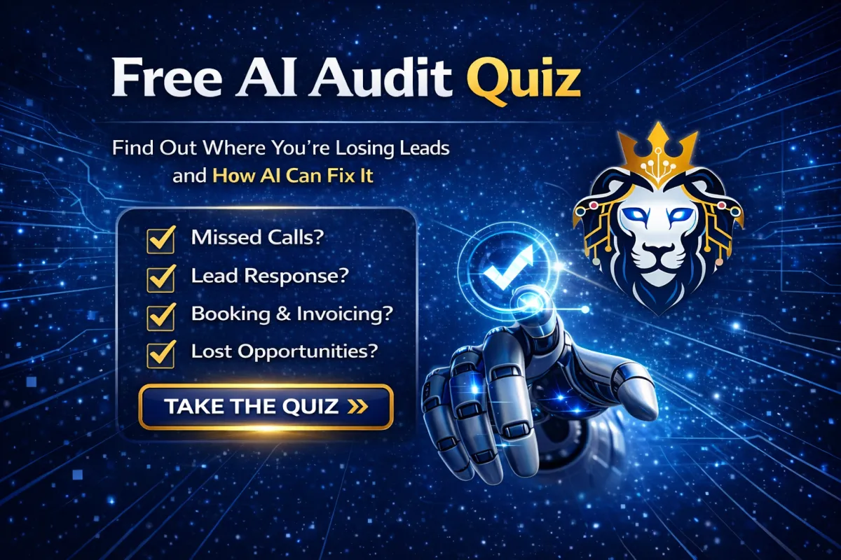 Free AI audit quiz helping service businesses identify missed leads and automation opportunities