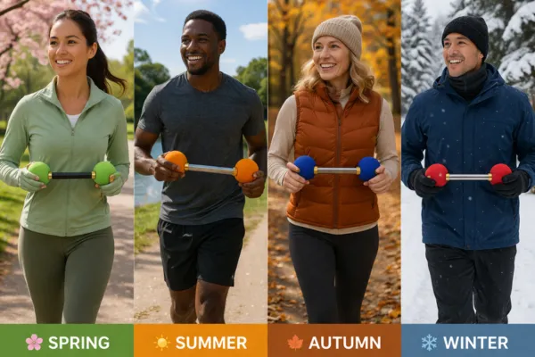 Split seasonal image showing Abdomen Balls™ use in different weather conditions