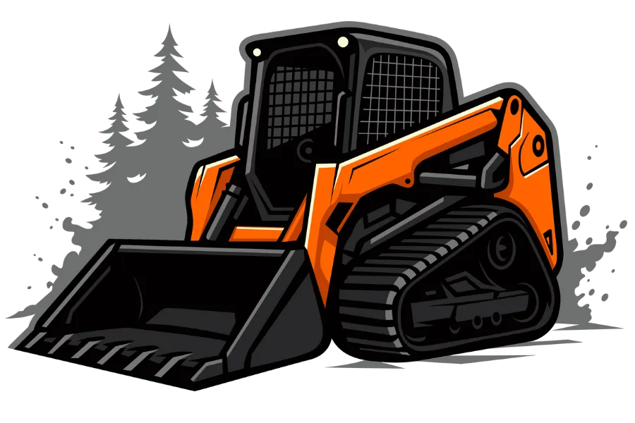 Photorealistic yellow skid-steer loader cutout for hero section