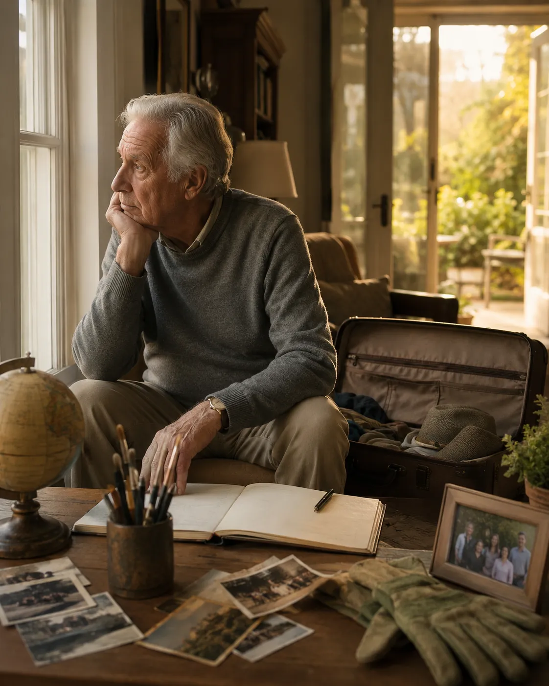 retired gentleman contemplating unfulfilled dreams