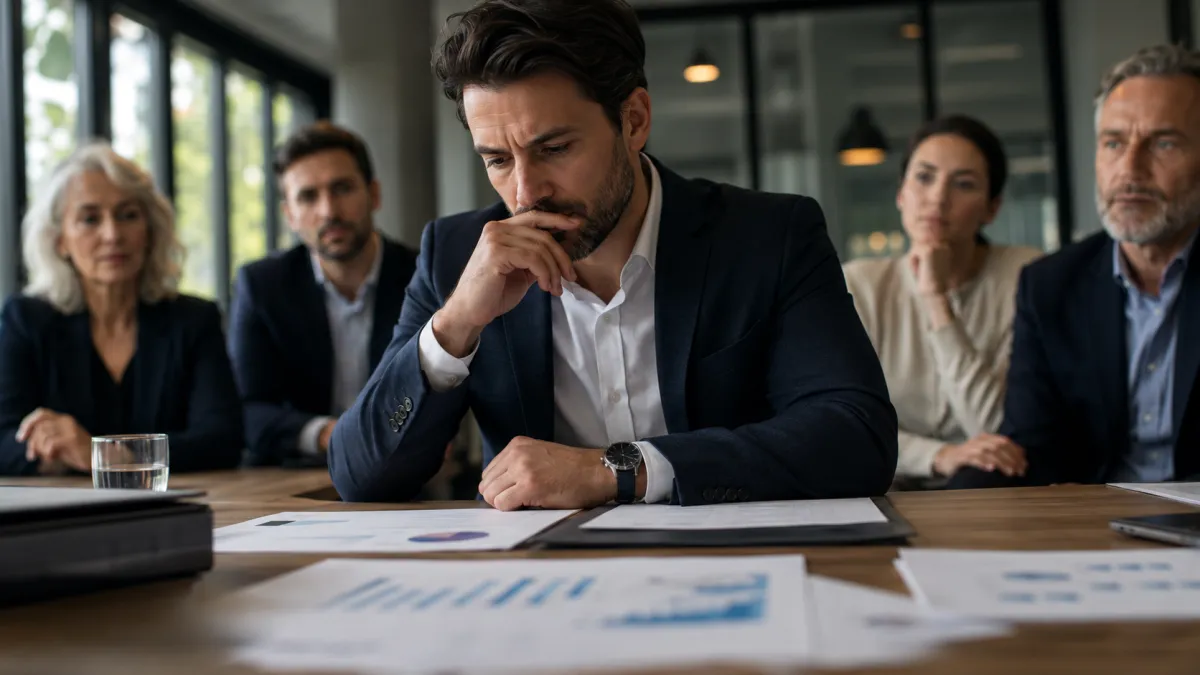 A business leader reviewing details about a project making sure the necessary decision if the correct one.