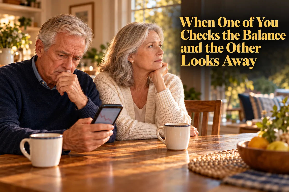 Retired couple displaying quiet anxiey over retirement finances