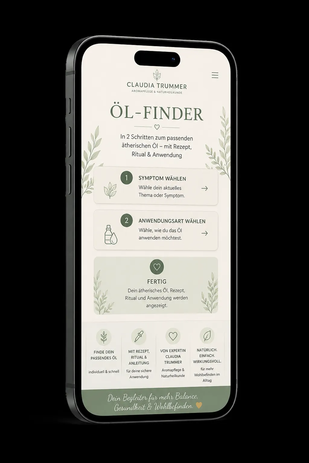Aroma Amore Öl-Finder Smartphone Ansicht