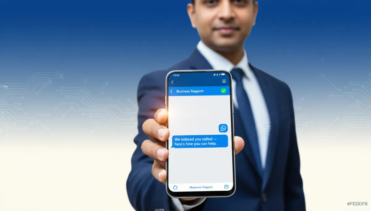 Smartphone showing instant WhatsApp automated reply after a missed call for Indian SME lead capture