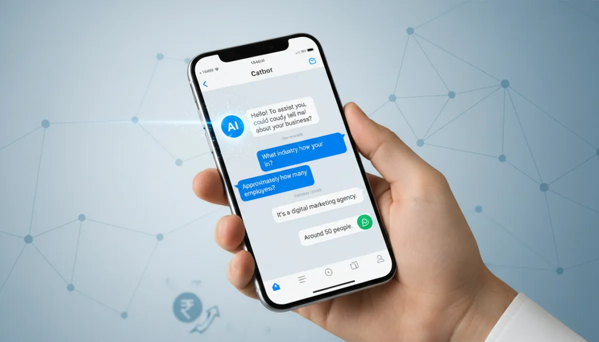 WhatsApp AI chatbot qualifying business leads on smartphone for Indian SME 2026