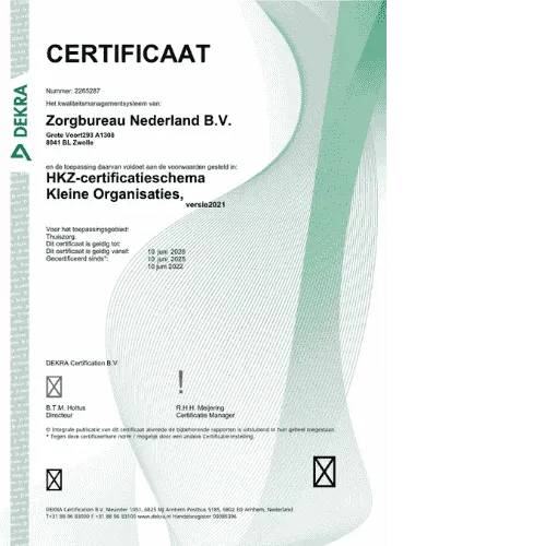 Certificaat Zorgbureau Nederland