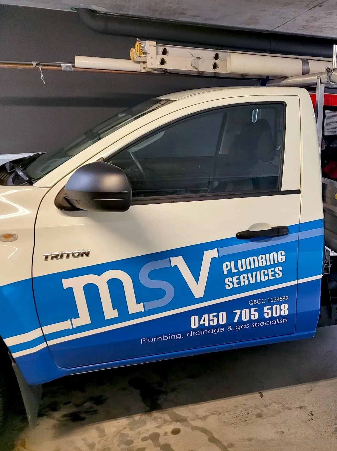 The MSV Plumbing Services Vehicle ready to drive to any home who as a burst pipe or needs a leak repaired.