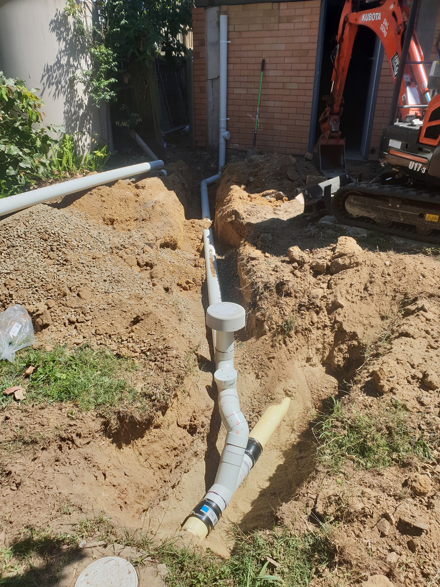 Hot water pipes installed on a brick wall for illustrate fixed leaking pipes.