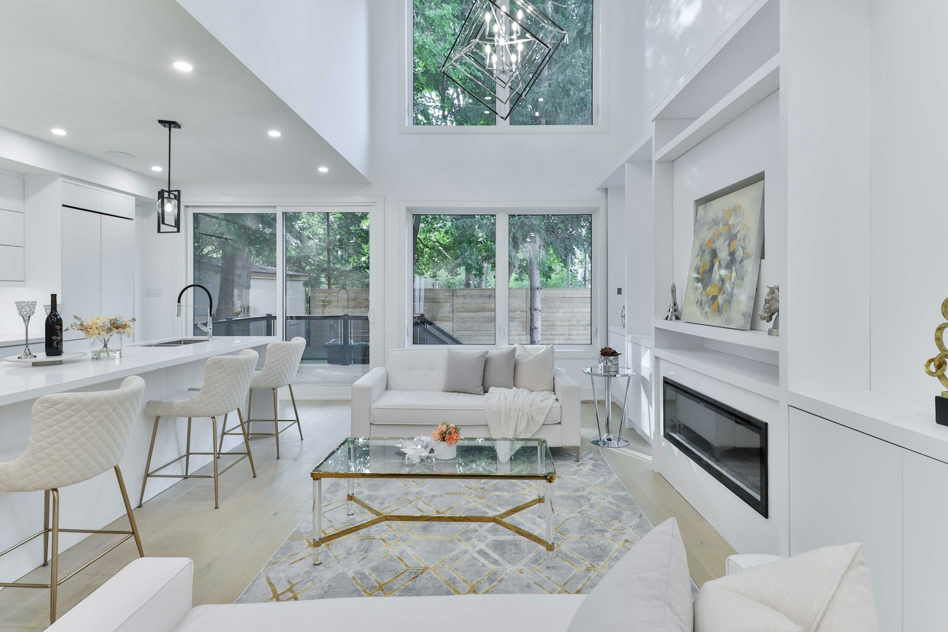 Bright luxury living room interior, white glove delivery and install for interior designers