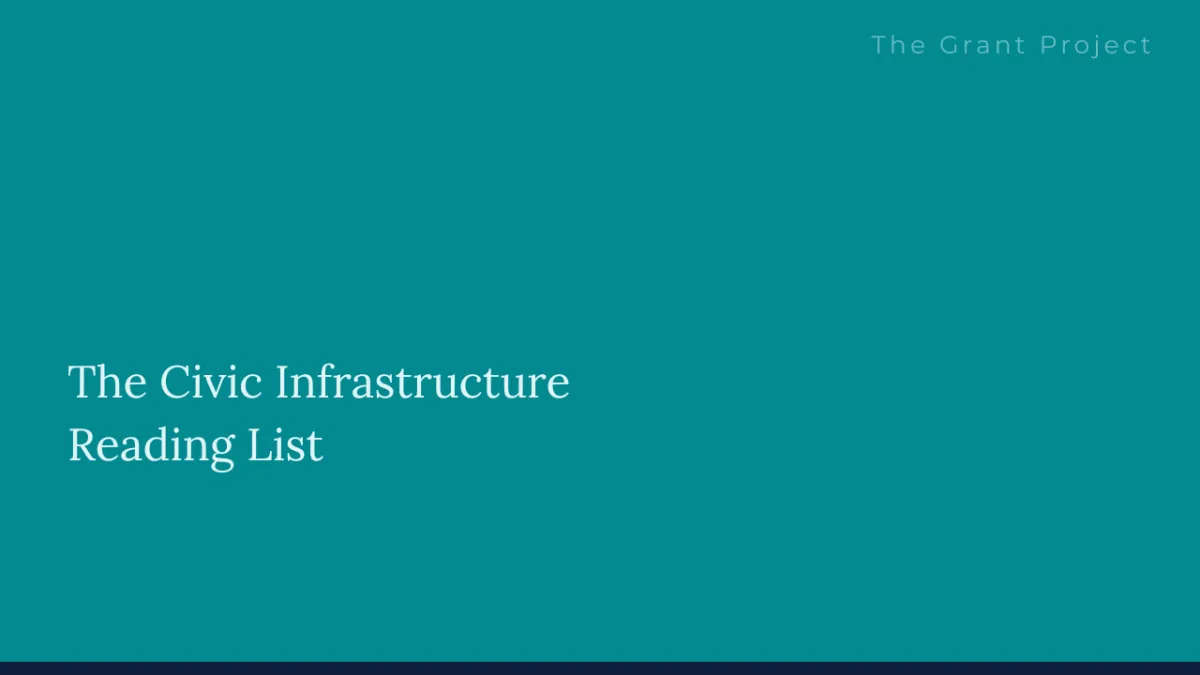 Stack of books on local government, nonprofits, and public service for the Civic Infrastructure Reading List.