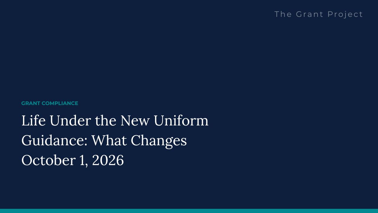A grants team mapping the 2026 Uniform Guidance changes across the federal funding chain, from direct recipients to pass-through entities and subrecipients
