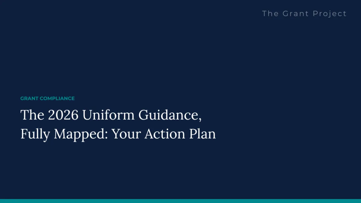 A grants team checking off a sequenced action plan for the 2026 Uniform Guidance changes before the October 1 effective date