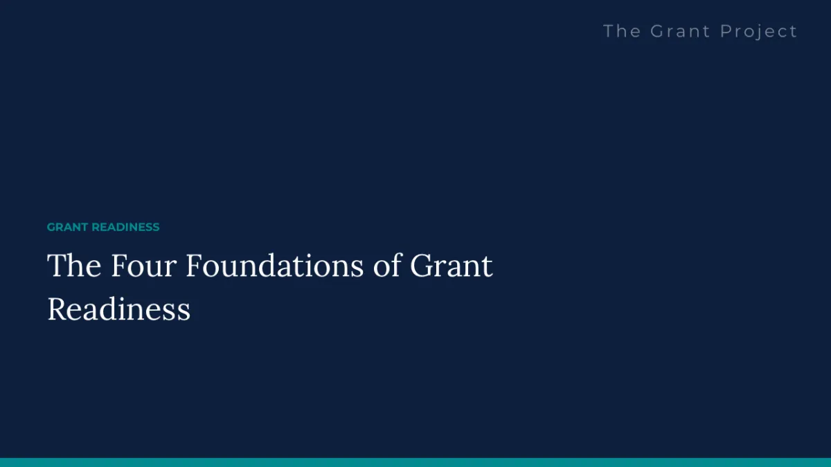 The four foundations of grant readiness: financial house, organizational infrastructure, compliance posture, and application readiness.