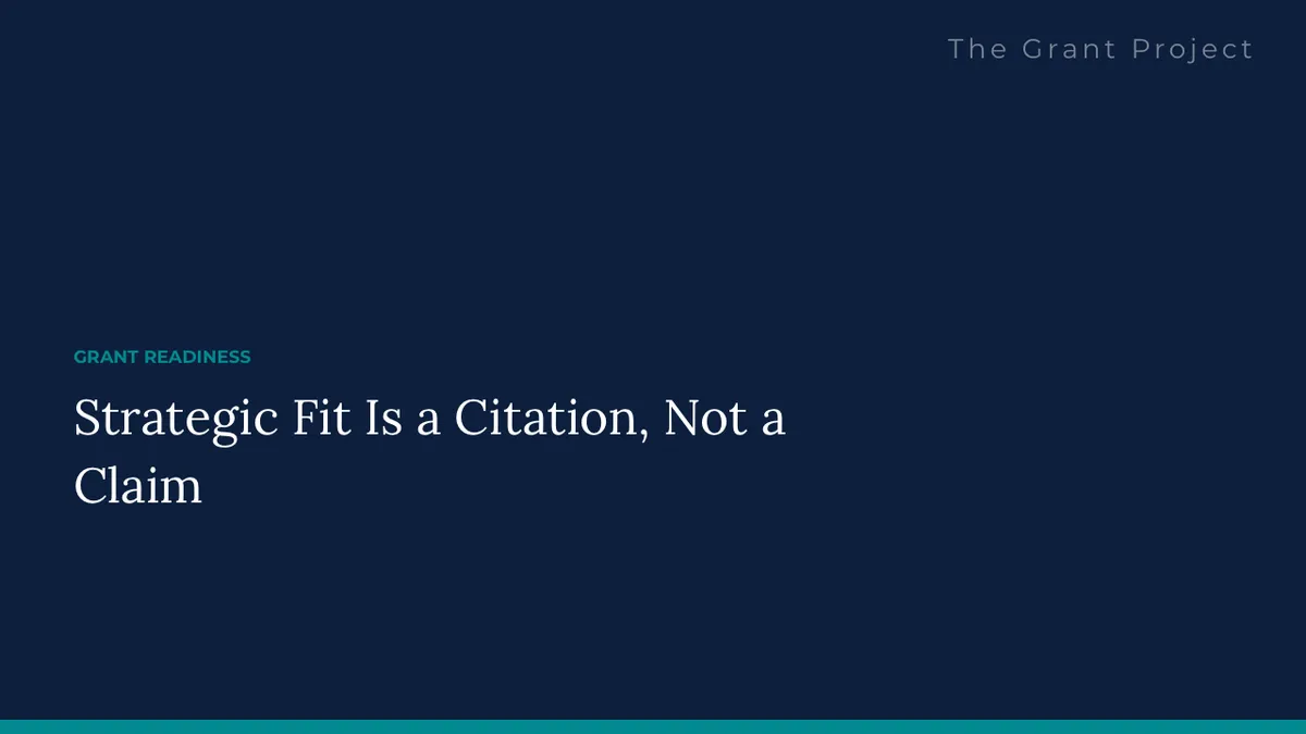 Strategic Fit Is a Citation, Not a Claim - The Grant Project blog cover