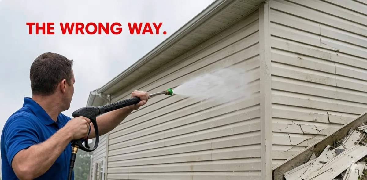 pressure washing person