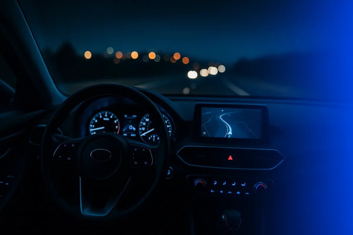 Car on a road with a GPS