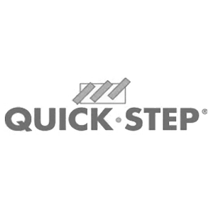 Quick-Step logo featuring stylized three lines above the brand name, representing laminate flooring solutions offered by DHD Interior Design.