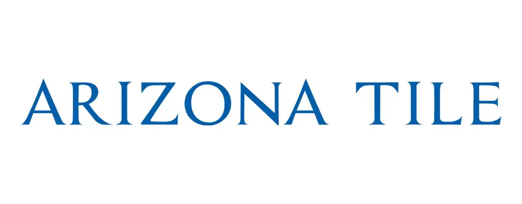 Arizona Tile logo, featuring blue text on a white background, representing quality tile flooring options for interior design projects.