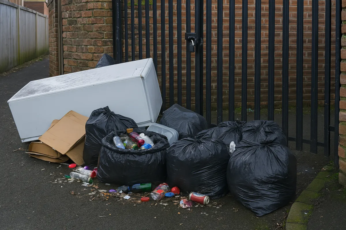 Fly tiping bags of rubbish on pathway Almondbury 