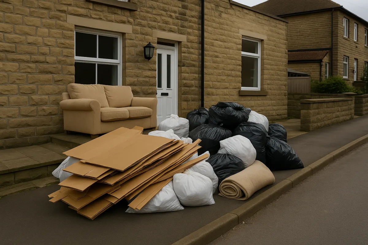 Sofa outside a property in Huddersfield waiting for same day collection