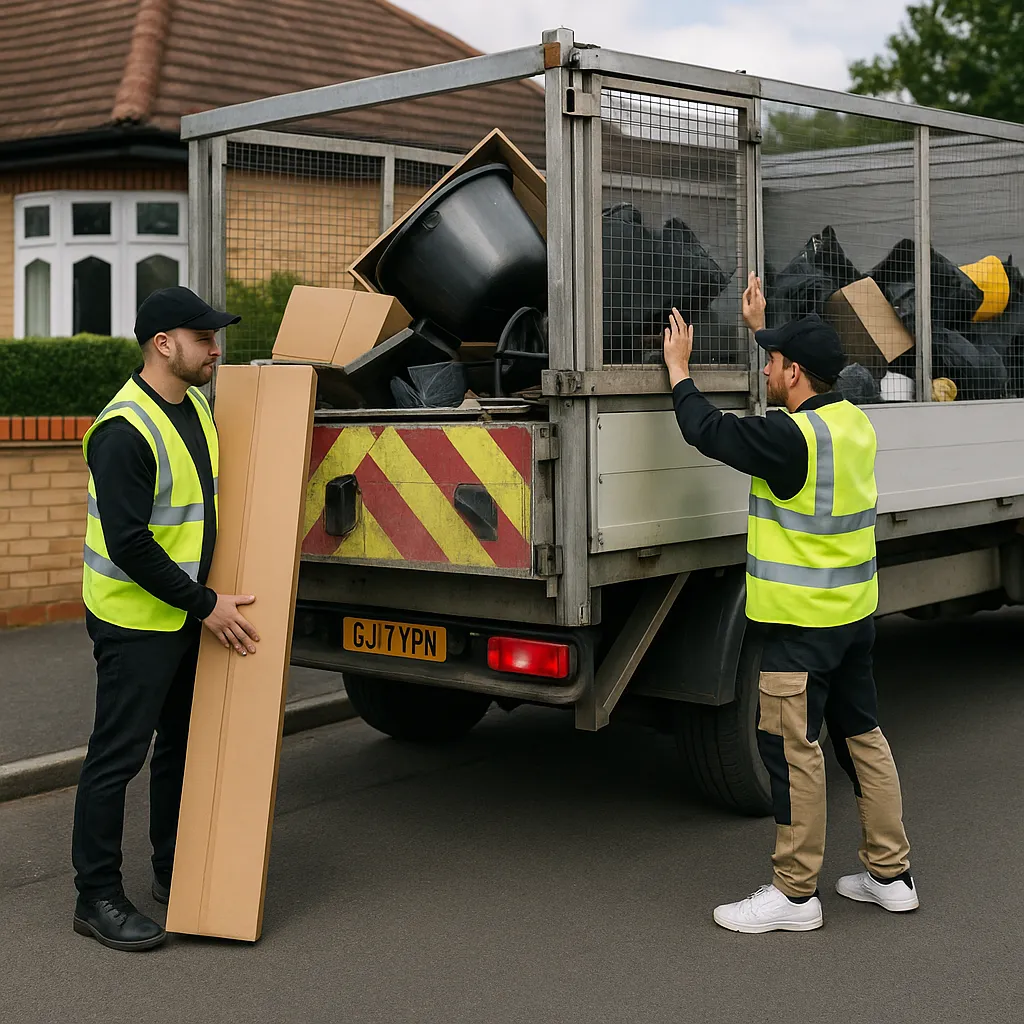 Rubbish loaded onto van in Crosland Moor Huddersfield