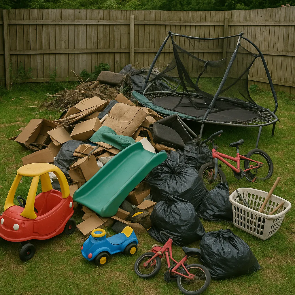 Garden full of rubbish left behind by tennant in Fartown