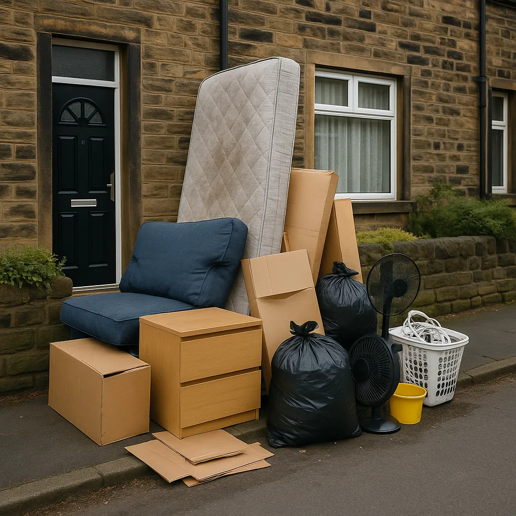 Rubbish waiting for collection outside a property in Fartown