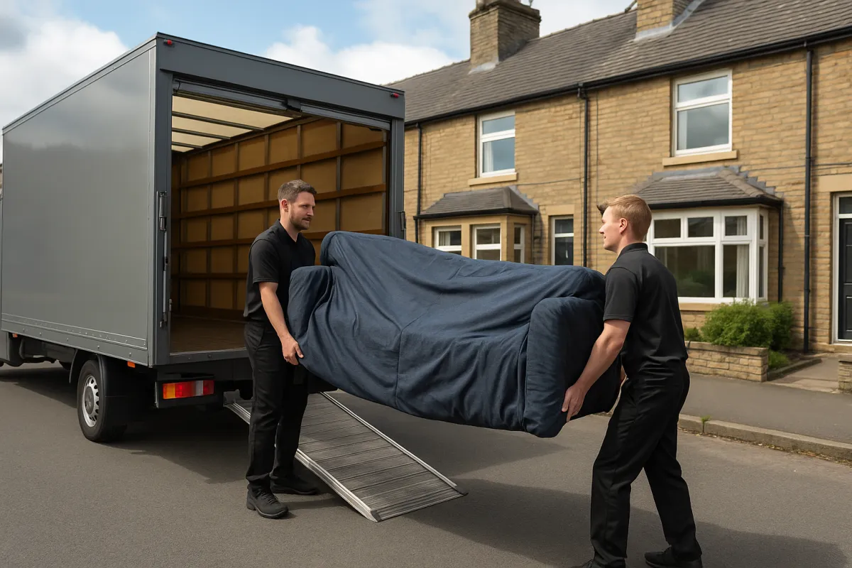 Loading the van up with a sofa from a house clearance in huddersfield