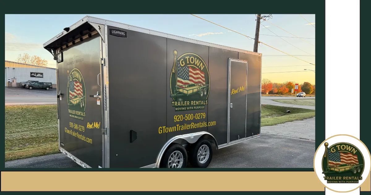 8.5x16 enclosed trailer for post-Halloween attraction equipment breakdown at G Town Trailer Rentals in Green Bay, Wisconsin