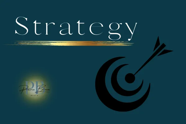Prairie Bloom Media Strategy category — gold target icon on deep teal background