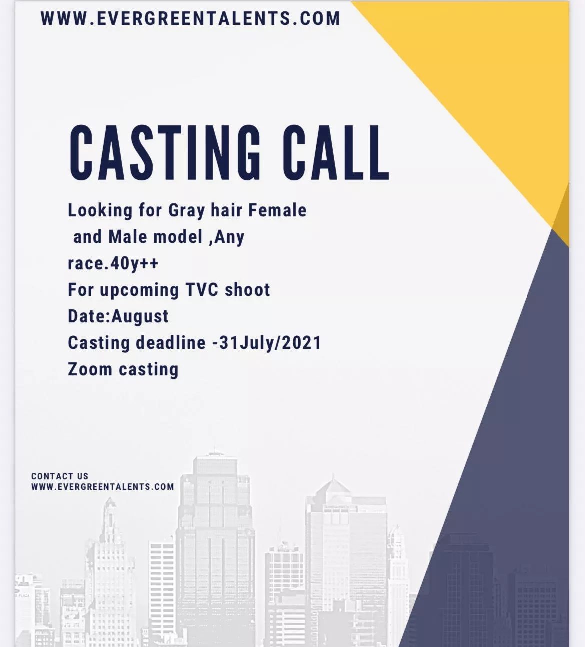 Casting call for mature grey-haired male and female models in Malaysia