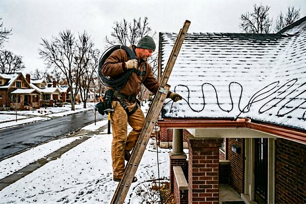 Professional heat cable installation on Sugar House craftsman bungalow roof, Salt Lake Valley, Utah
