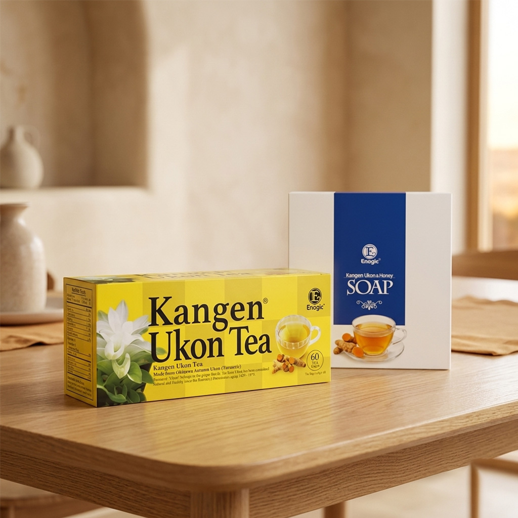 Kangen Ukon Soap and Tea Combo featuring Okinawan turmeric tea and additive-free honey soap for daily wellness