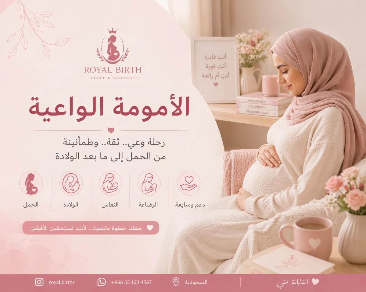 أم حامل بهدوء وثقة تعبر عن الوعي والاستعداد للحمل والولادة