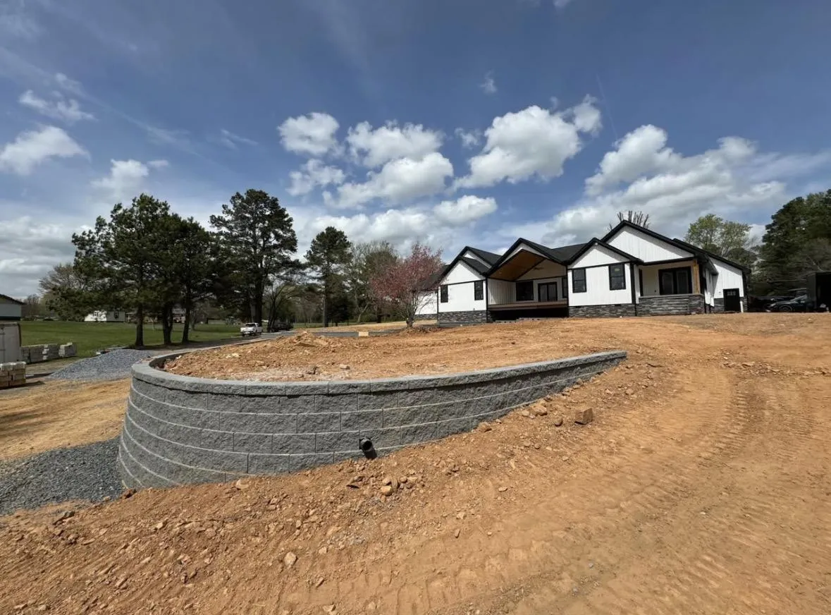 Curved block retaining wall at a new home lot in the Triangle, NC