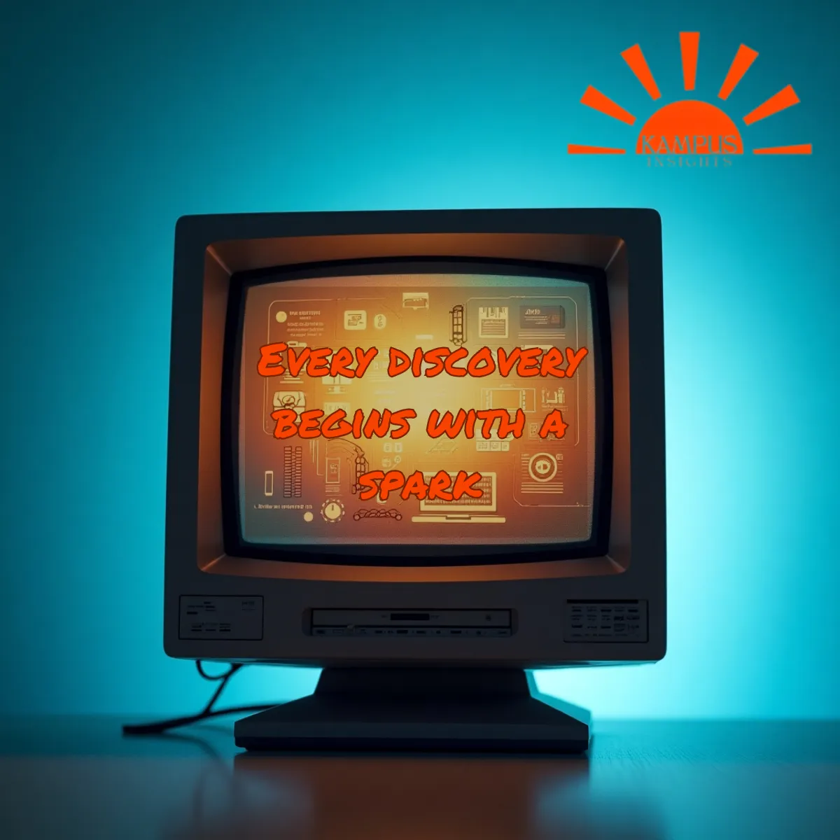 TV with the quote every Disovery begins with a spark