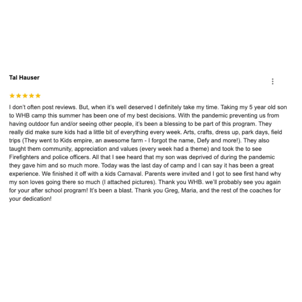 5 Star Review For Woodland Hills Best Summer Camp!