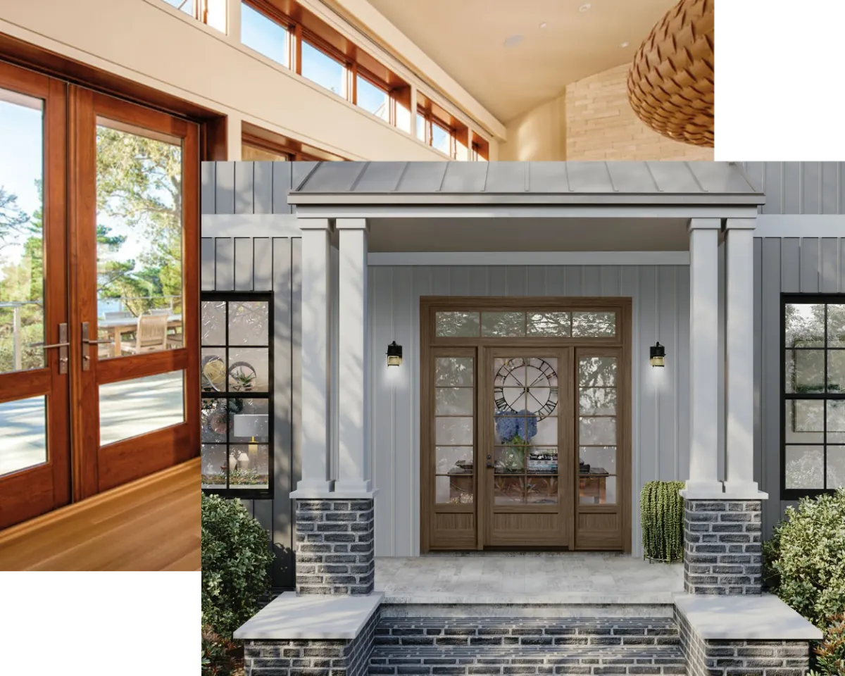 Wood front door and patio door
